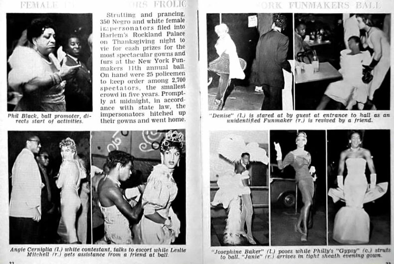 An image of a newspaper article showing black and white photos of drag performers